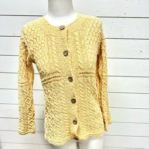 Kilronan sweater cardigan Ireland cotton linen yellow knit wear xs